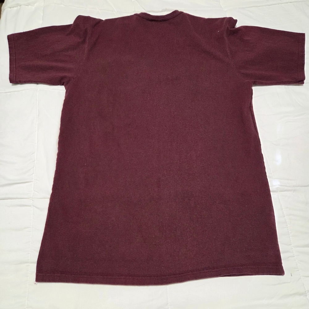 Vintage Champion Mens Big C Logo Patch T-Shirt Burgundy Cotton Crew Neck Large - Picture 6 of 8